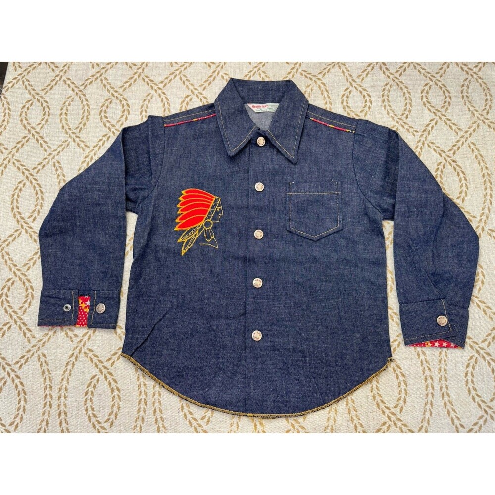 Health Tex Denim Jean Jacket Size 8 USA Button Down Vintage Western Pattern Kids